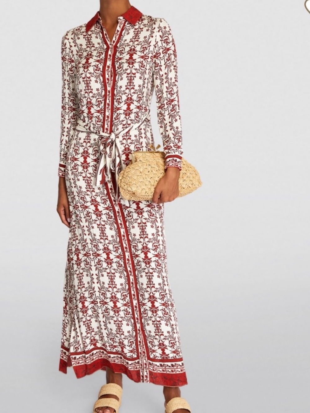ALICE + OLIVIA Chassidy Maxi Dress Button Front Red White belted - Picture 1 of 7